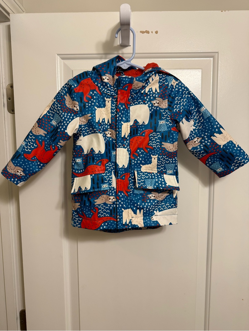 Cat & Jack Blue Raincoat with Red Trim and Arctic Animal Print